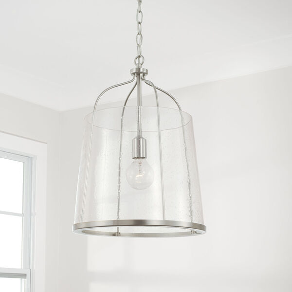 HomePlace Madison Brushed Nickel One-Light Pendant with Clear Seeded Glass - (Open Box), image 4