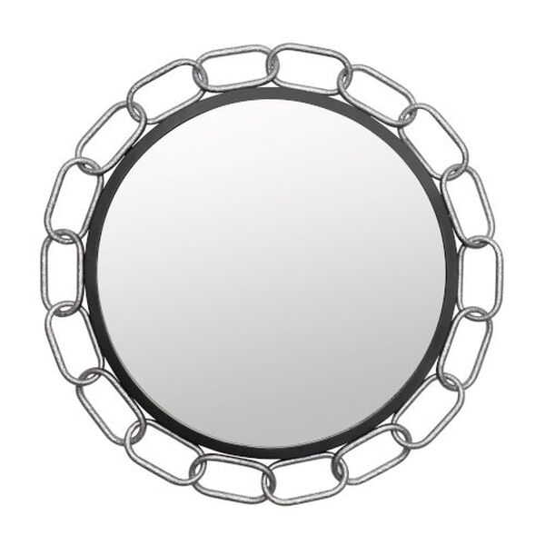 Chains of Love Matte Black Textured Silver 30-Inch Round Wall Mirror, image 1