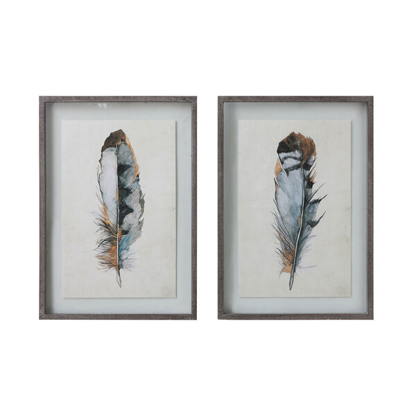 Collected Notions Blue Wood Framed Wall Decor with Feathers - Set of 2, image 1