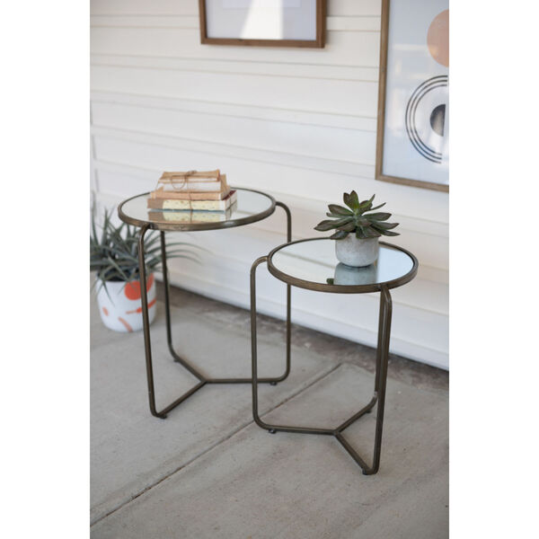 Black Side Table with Mirror Top, Set of 2, image 1