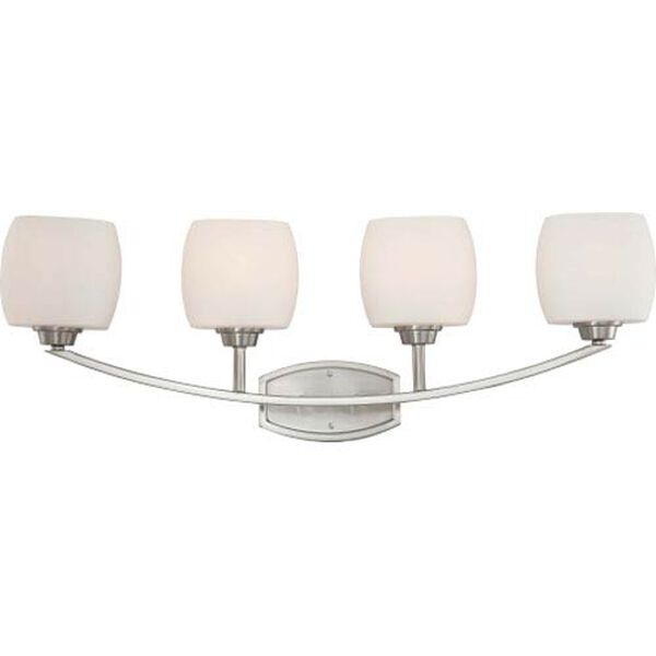 Helium Brushed Nickel Four-Light Bath Fixture with Satin White Glass, image 1