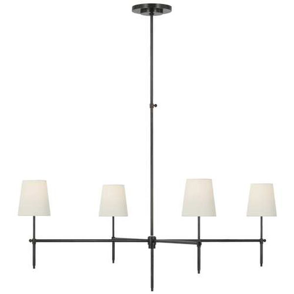 Bryant Bronze Four-Light Extra Large Chandelier with Linen Shades by Thomas O'Brien, image 1