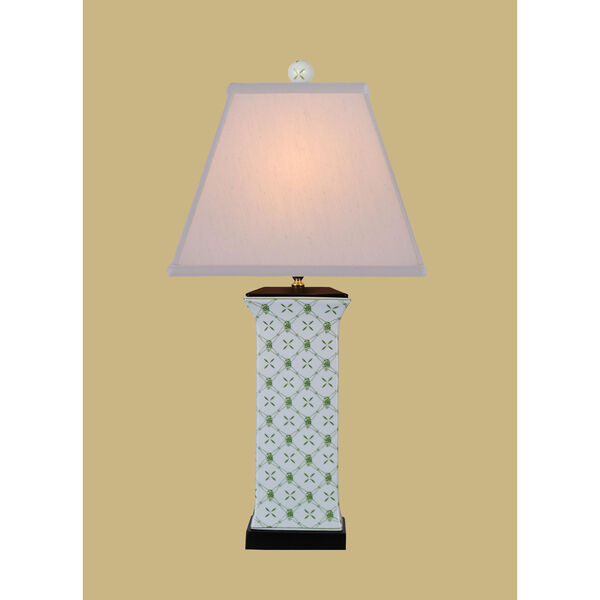 Porcelain Ware One-Light White and Green Vase Lamp, image 1