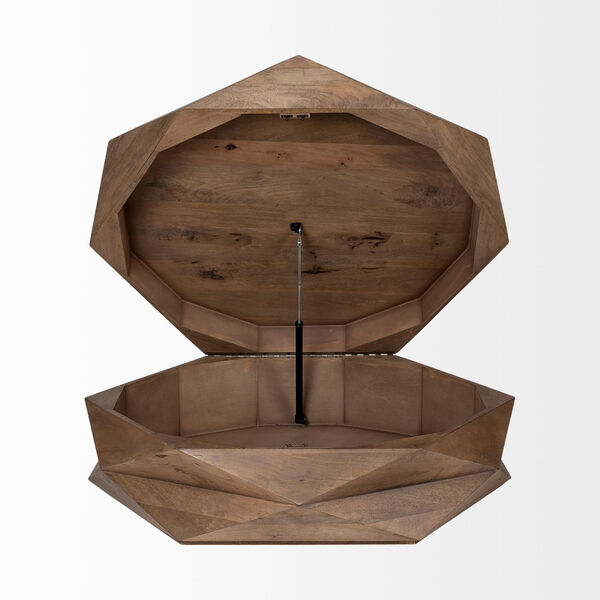 Arreto Brown Hexagonal Hinged Solid Wood Top Coffee Table, image 5