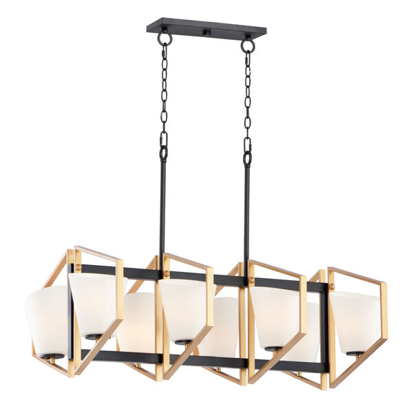 Oblique Gold and Black Eight-Light Linear Pendant, image 1