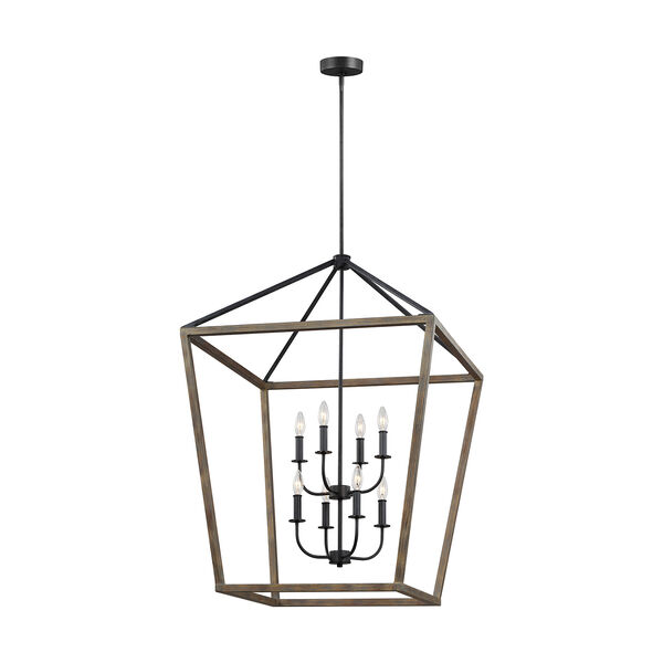 Gannet Weathered Oak Wood  and  Antique Forged Iron Eight-Light Chandelier, image 1