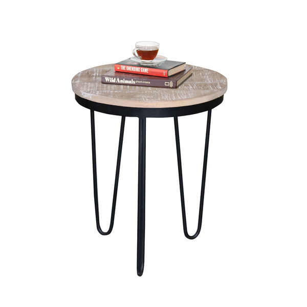Outbound Natural and Black Round End Table with Wooden Top, image 2