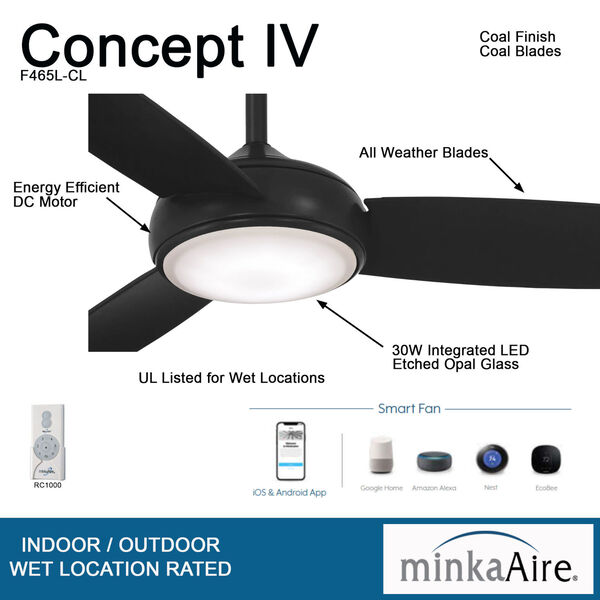 Concept IV Coal 54-Inch LED Smart Ceiling Fan, image 3