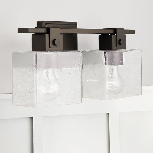 Oil Rubbed Bronze Two-Light Bath Vanity with Clear Seeded Glass, image 2