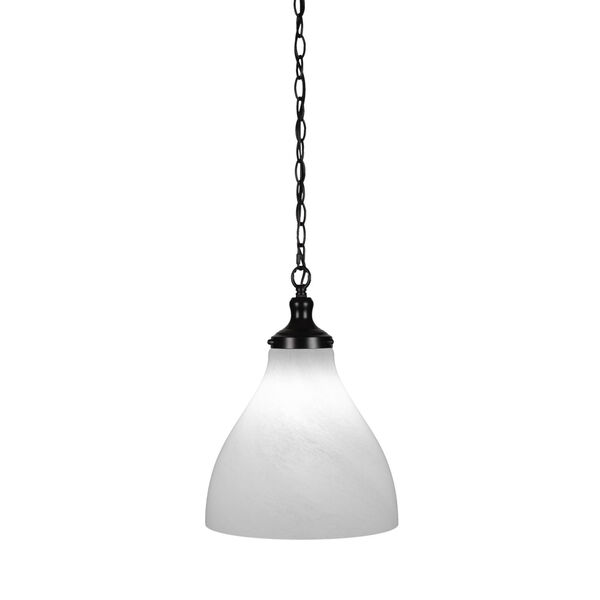 Juno Matte Black One-Light 16-Inch Chain Hung Pendant with White Marble Glass, image 1