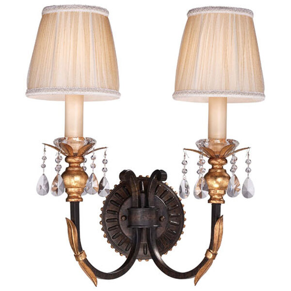 Bella Cristallo French Bronze with Gold Leaf Highlights Two-Light Wall Sconce, image 1