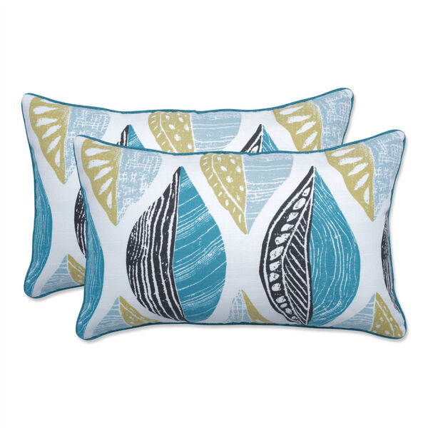 Leaf Block Teal and Citron 12-Inch Rectangular Throw Pillow, Set of Two, image 1