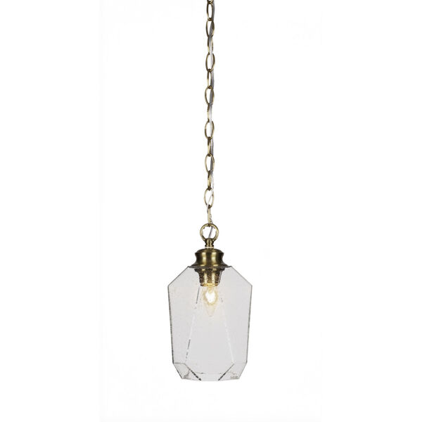 Rocklin New Age Brass One-Light 12-Inch Chain Hung Mini Pendant with Clear Bubble Glass, image 1