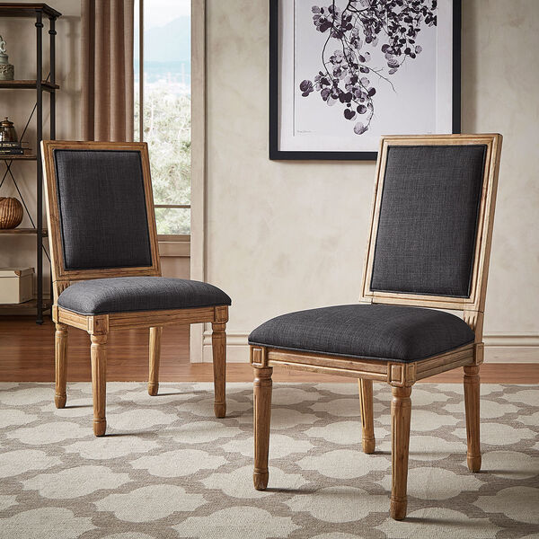 Eliza Dark Grey Linen Wood Side Chair, Set of 2, image 1