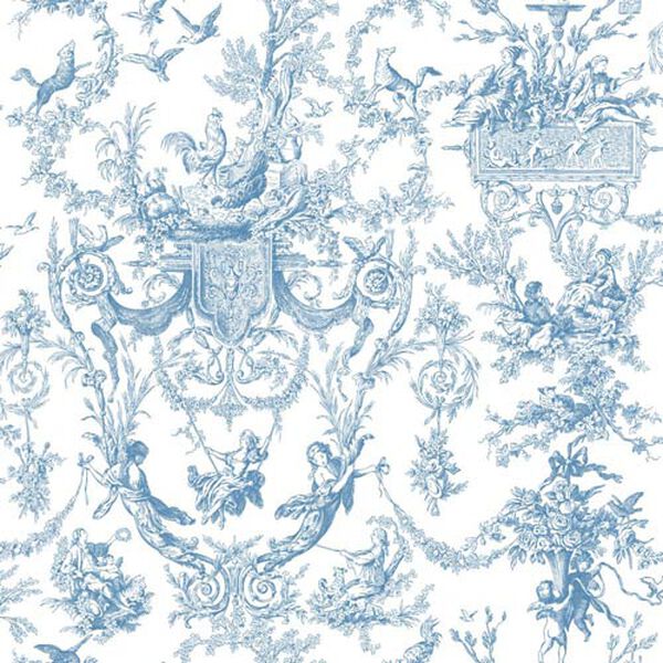 Inspired by Color Blue and White Old World Toile Wallpaper: Sample Swatch Only, image 1