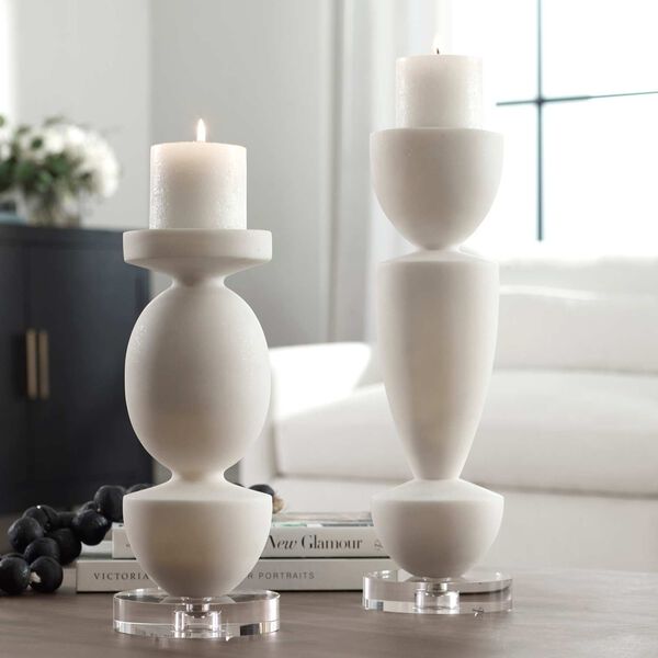 Lido White Pillar Candleholders, Set Of Two, image 2