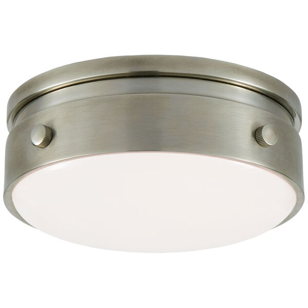 Hicks 5.5-Inch Solitaire Flush Mount in Antique Nickel with White Glass by Thomas O'Brien, image 1