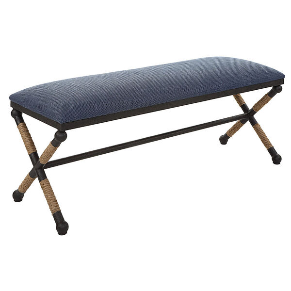 Firth Navy Blue and Rustic Iron Bench, image 1