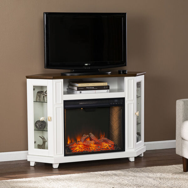 Dilvon White and brown Smart Fireplace with Media Storage, image 4