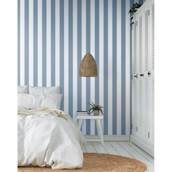 Waters Edge Blue Awning Stripe Pre Pasted Wallpaper, image 3