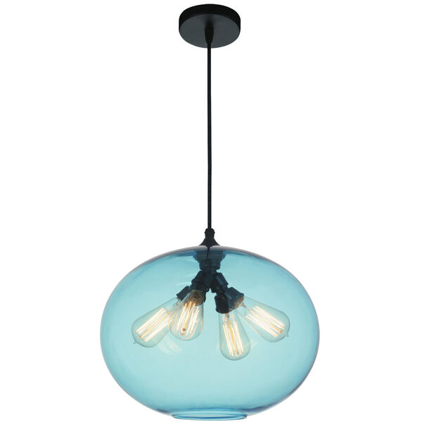 Black Four-Light 12-Inch Pendant with Blue Glass, image 1