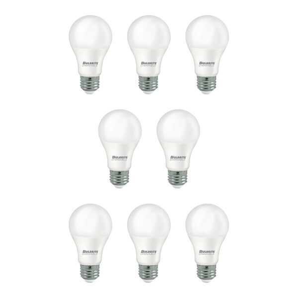 Pack of 8 Frost A19 LED with Medium E26 Base Dimmable 9W 2700K Light Bulbs, image 1