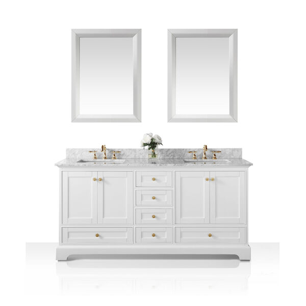Audrey White 72-Inch Vanity Console with Mirror and Gold Hardware, image 1