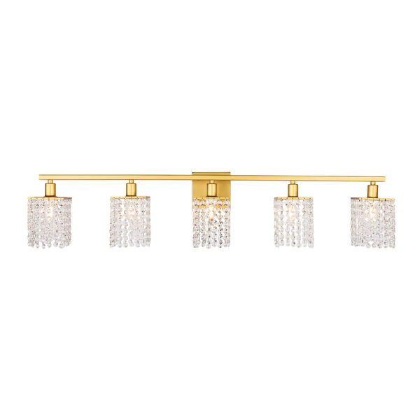 Phineas Brass Five-Light Bath Vanity with Clear Crystals, image 1