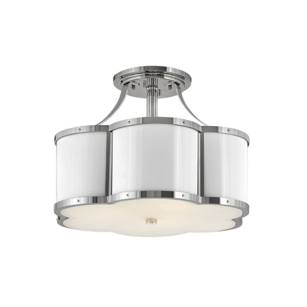 Chance Polished Nickel Three-Light Foyer Semi-Flush Mount With Etched Lens Glass, image 1