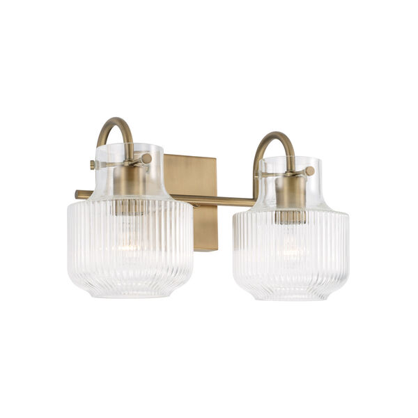 Nyla Aged Brass Two-Light Vanity with Clear Fluted Glass, image 1