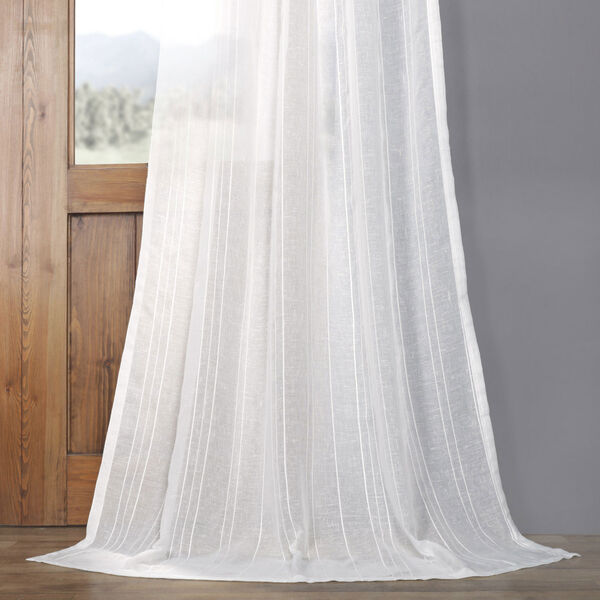 White Bordeaux Striped Faux Linen Sheer 96 x 50 In. Curtain Single Panel, image 4