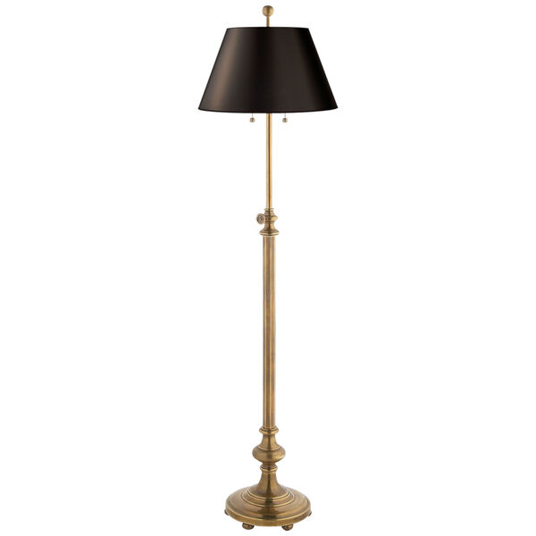 Overseas Adjustable Club Floor Lamp in Antique-Burnished Brass with Black Shade by Chapman and Myers, image 1