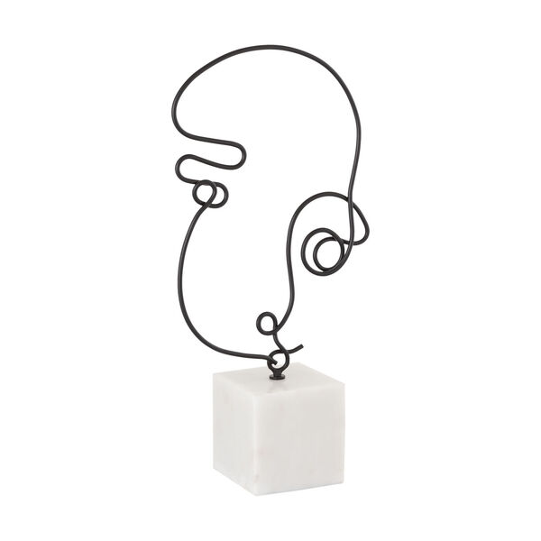 Line Drawing Matte Black with Natural White Marble Decorative Figurine, image 2