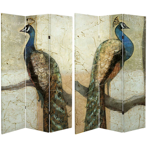 Tall Doubl;e Sided Peacock Multicolor Canvas Room Divider, image 1