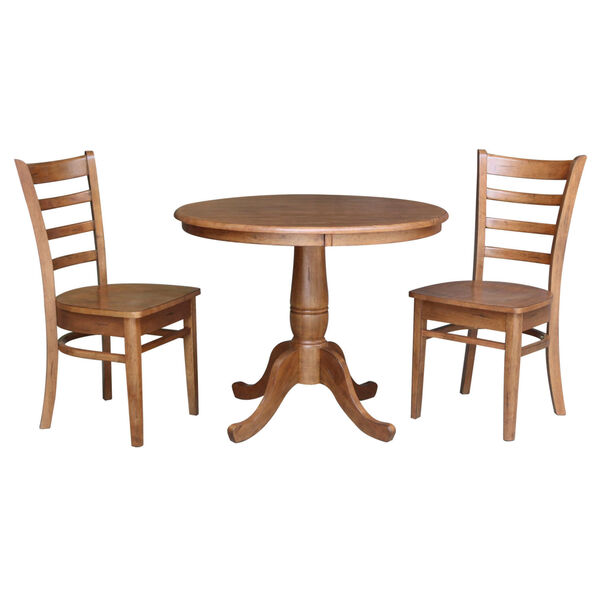 Emily Distressed Oak 36-Inch Round Top Pedestal Table with Two Chair, Set of Three, image 2