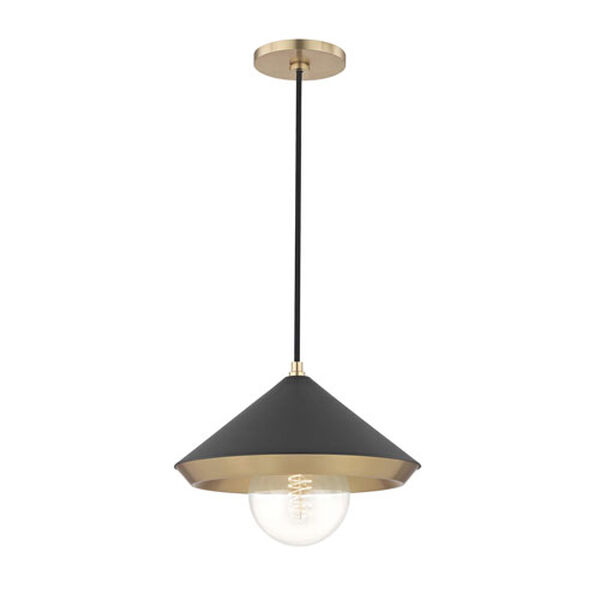 Lauren Aged Brass 12-Inch One-Light Pendant with Black Shade, image 1