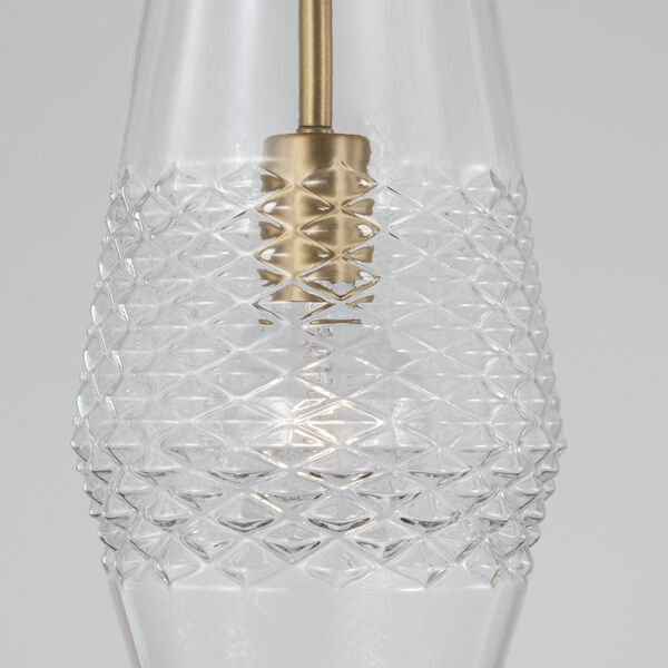 Dena Aged Brass One-Light Pendant with Diamond Embossed Glass and Black Braided Cord, image 2