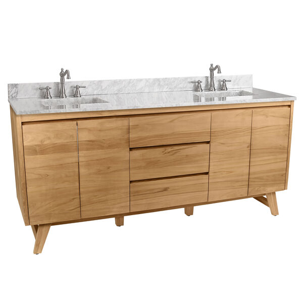 Coventry 73 inch Vanity in Natural Teak with Carrara White Top, image 2
