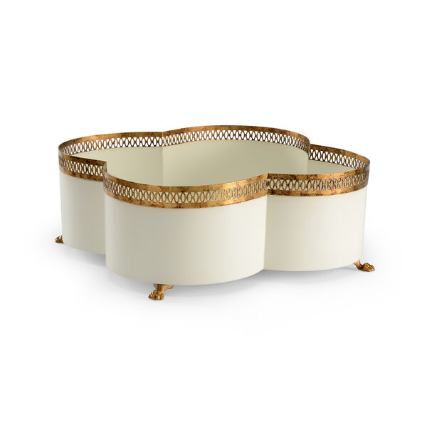 Lisa Kahn Gold and White Tracery Cachepot, image 1