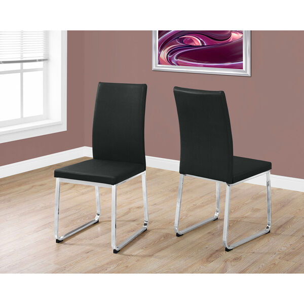 Dining Chair - 2 Piece / 38H / Black Leather-Look / Chrome, image 1