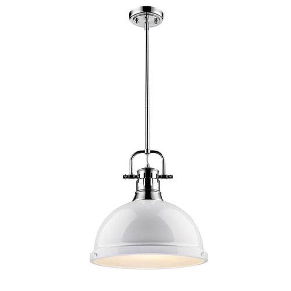 Duncan Chrome One-Light Pendant with White Shade, image 1
