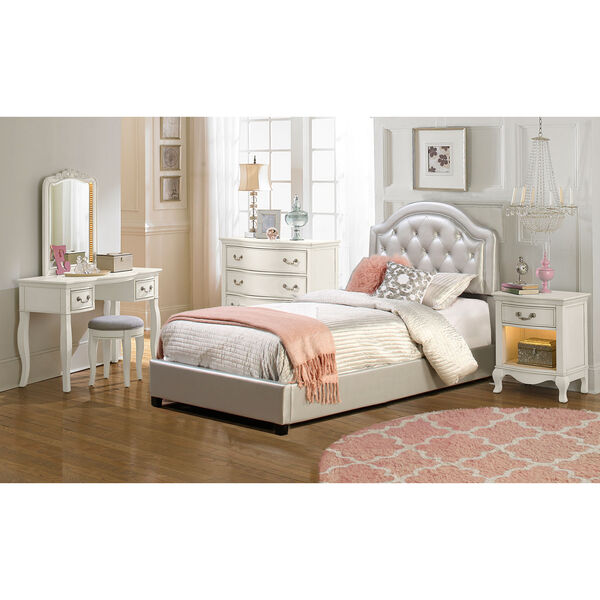 Karley Bed Set - Twin - Rails Included - Champagne Faux Leather, image 1