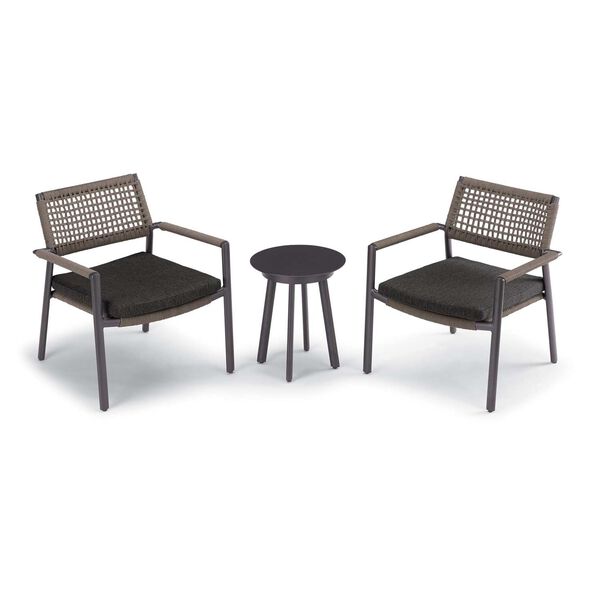Eiland Powder Coat Carbon Three-Piece Outdoor Club Chairs and Table Chat Set, image 1