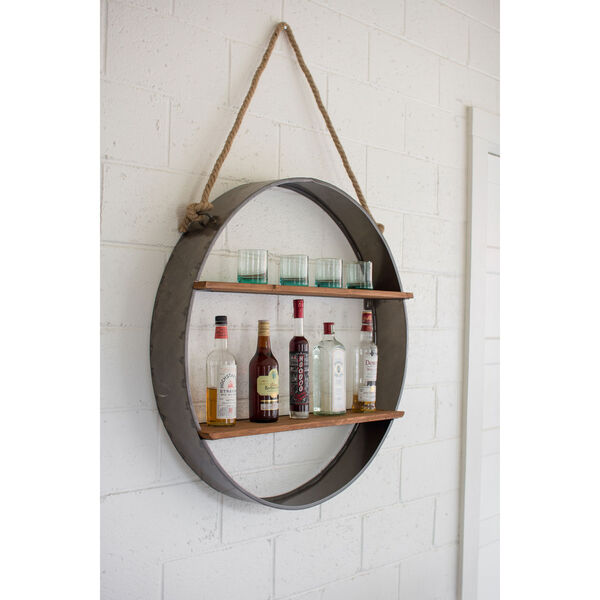 Circle Iron and Wood Hanging Wall Shelf, image 1