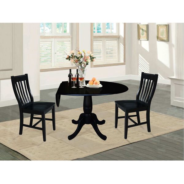 Black Round Top Pedestal Table with Chairs, 3-Piece, image 2