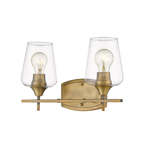 Joliet Olde Brass Two-Light Bath Vanity with Transparent Glass, image 1