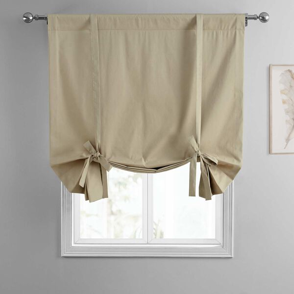 Sandstone Beige Solid Cotton Tie-Up Window Shade Single Panel, image 3