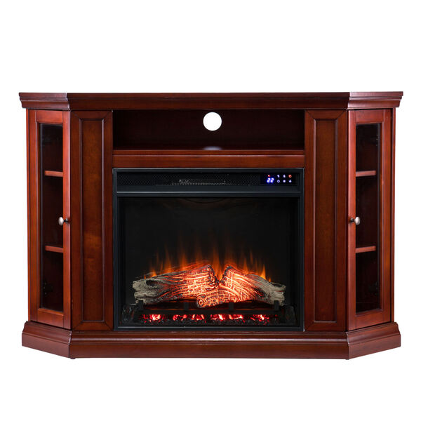 Claremont Brown mahogany Corner Electric Fireplace with Storage, image 2