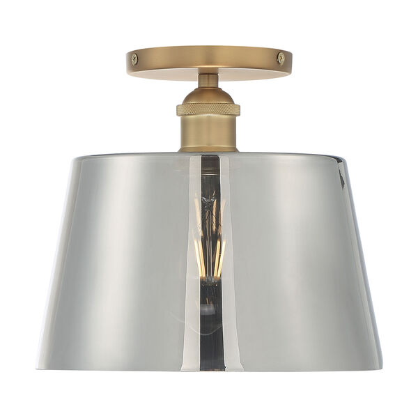 Motif Brushed Brass and Smoked Glass 10-Inch One-Light Semi-Flush Mount, image 3