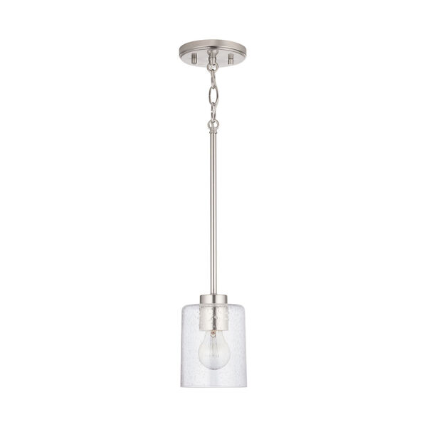 HomePlace Greyson Brushed Nickel Mini Pendant with Clear Seeded Glass, image 1